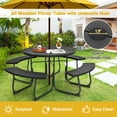 thumbnail image 4 of Costway Outdoor 8-person Round Picnic Table Bench Set with 4 Benches & Umbrella Hole Black, 4 of 9