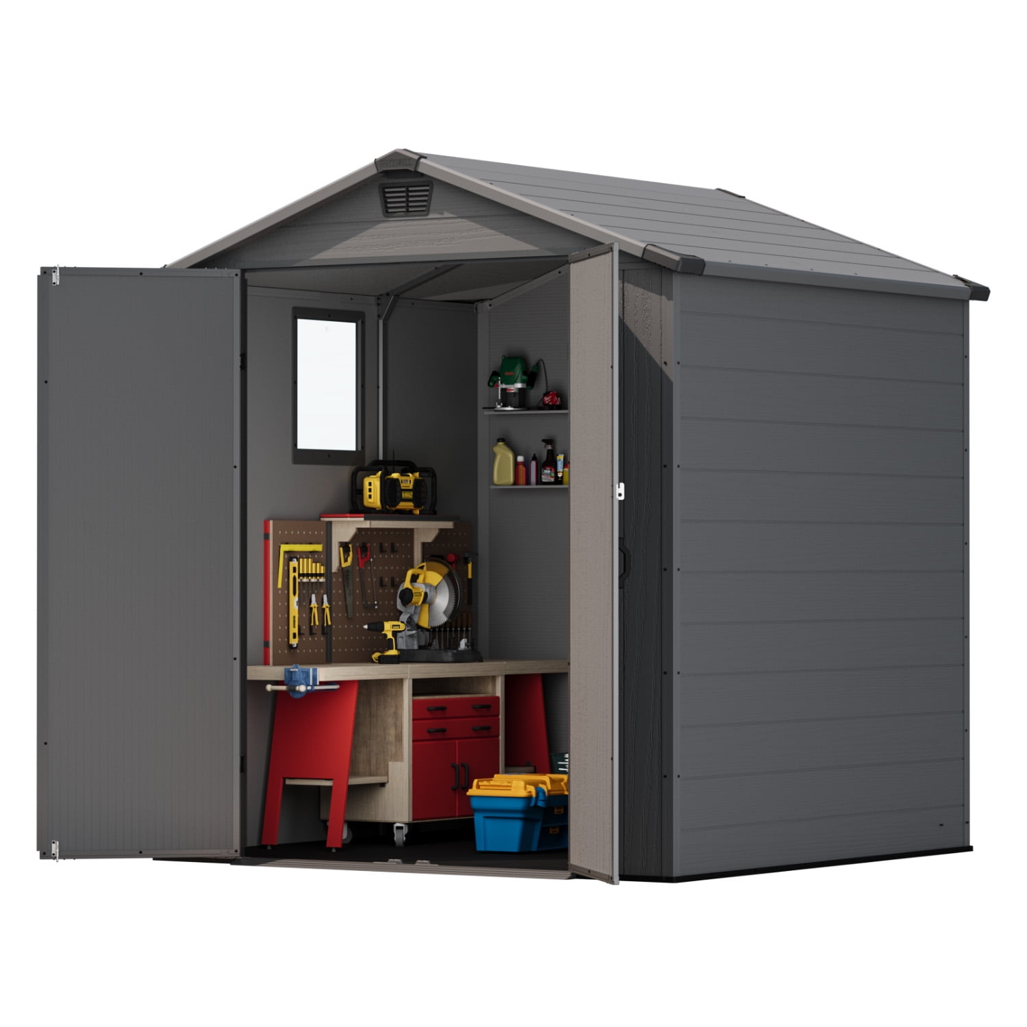 Patiowell 6'x6' Resin Storage Shed, Lockable Door & Window, Durable All-Weather Outdoor Shed for Garden & Tool Storage, Dark Gray