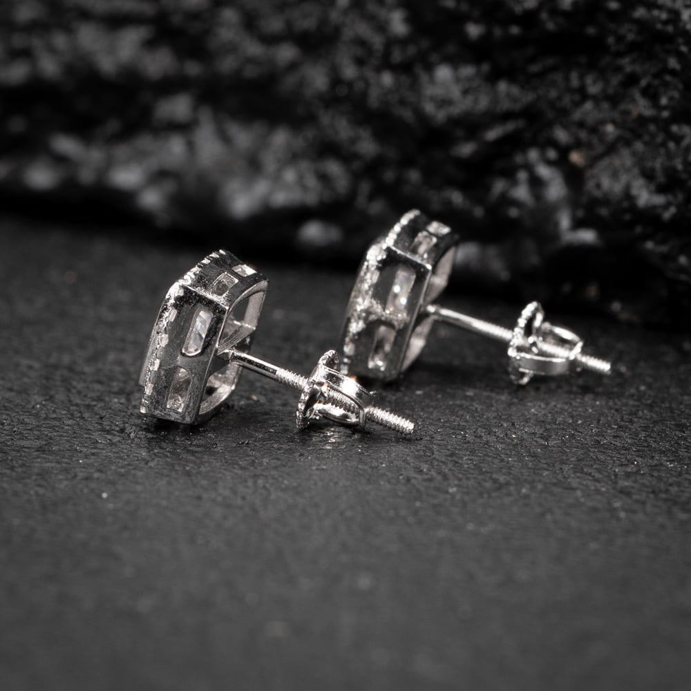 Elegant Square Halo Brilliant Iced Cushion Cut Cz Sterling Silver Hip Hop Men's Women's Stud Screw Back Earring Icy 5A Cubic Zirconia Unisex Small 10mm Earrings