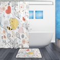 thumbnail image 2 of FREEAMG Cat Bird Flower Illustration Cartoon Shower Curtain Set, with Rug and Shower Curtain, Waterproof and Durable, with Hooks, Bathroom Decoration, 60x72in, 2 of 7
