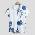 thumbnail image 2 of Wioihee Men's Floral Print Button Down Short Sleeve Turn Down Collar Hawaiian Vacation Shirt Blue 4(M), 2 of 8