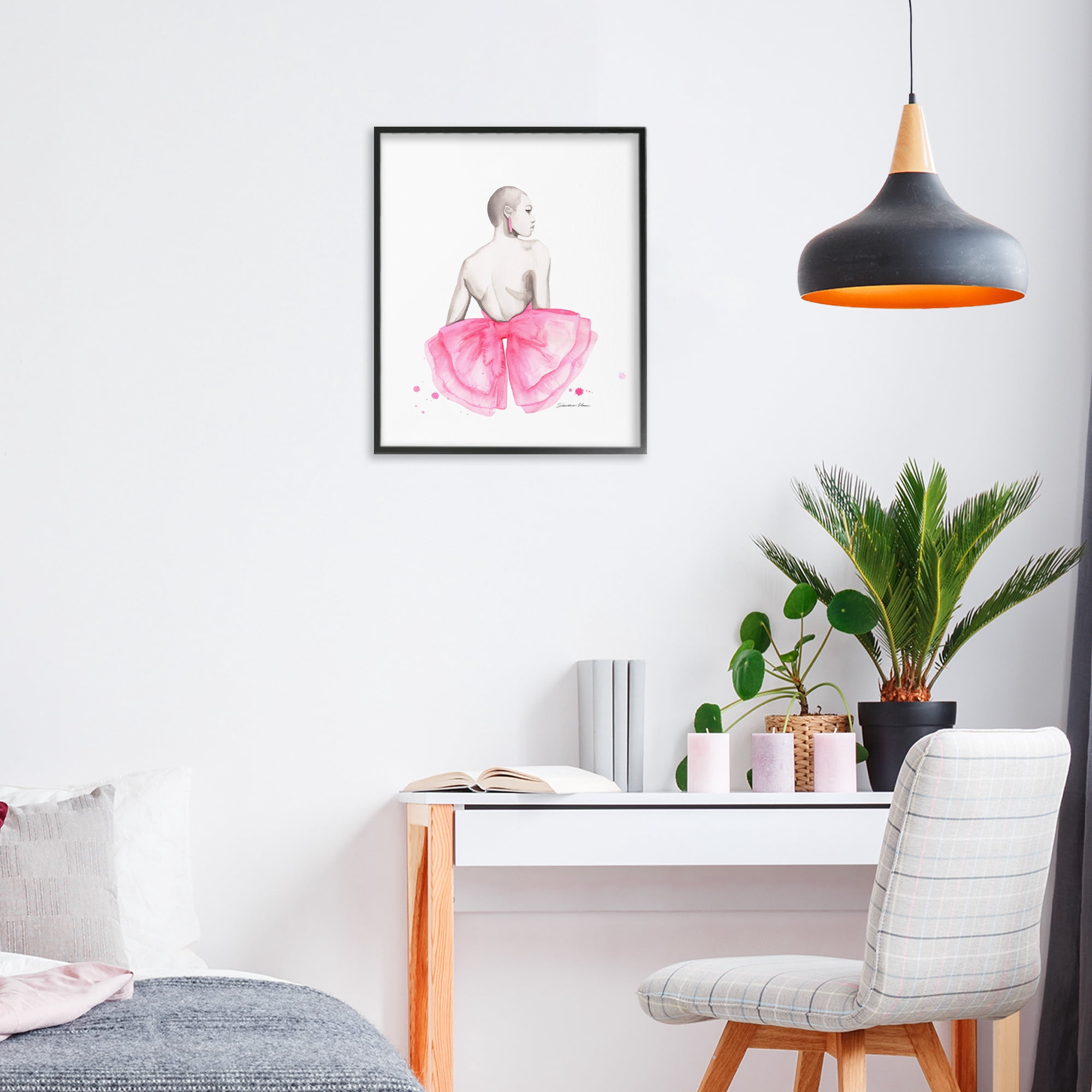 Stupell Industries Pink Bow Portrait From Behind Black Framed Giclee Art, design by Simone Elum