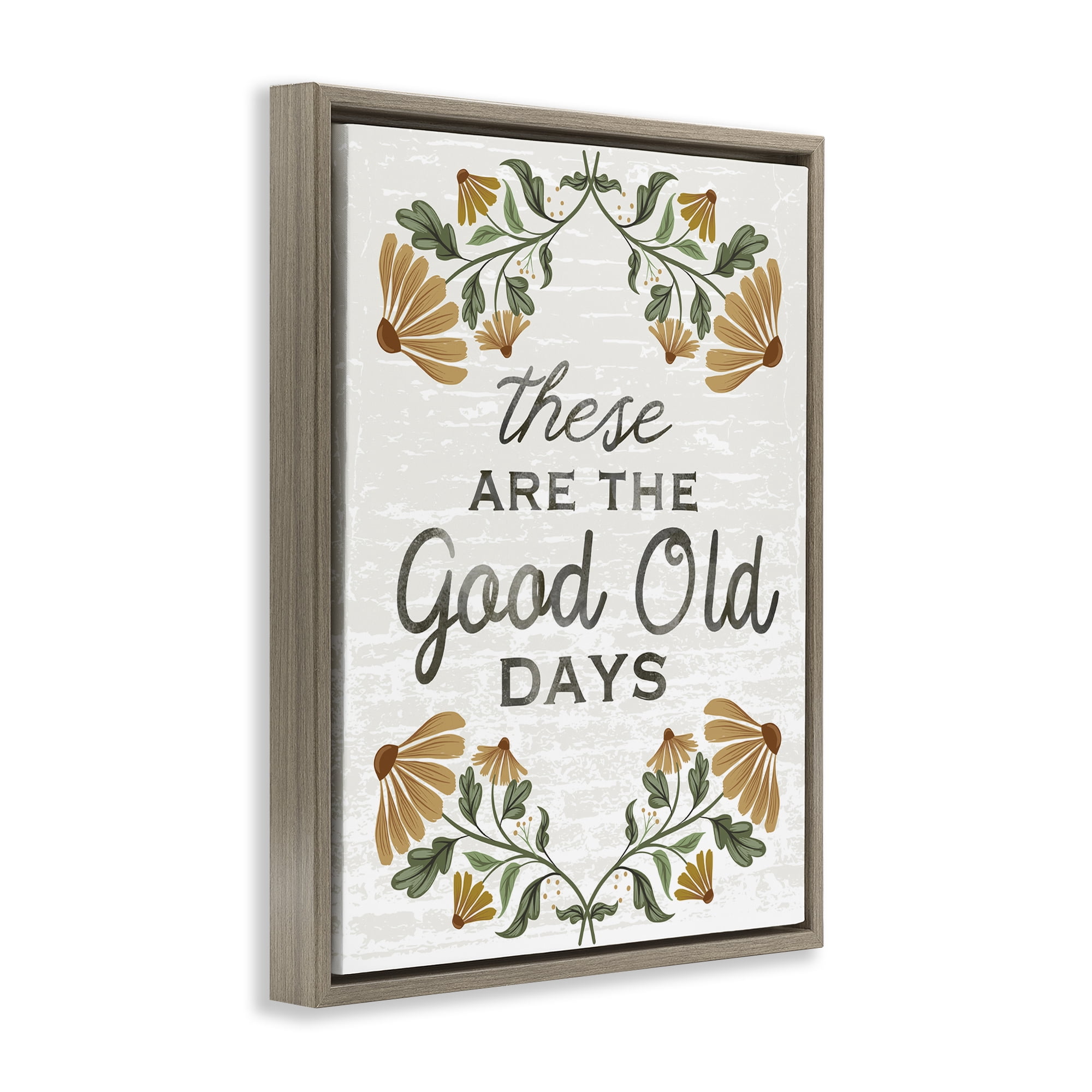Stupell Industries Good Days Floral Pattern Plants & Flowers Painting Brown Floater Framed Canvas Art Print Wall Art, 17 x 21