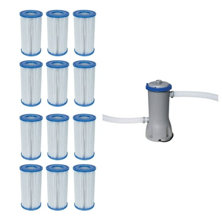 Bestway Pool Filter Pump Cartridge Type-III (12 Pack) + Pool Filter Pump (Best Way To Clean My System)