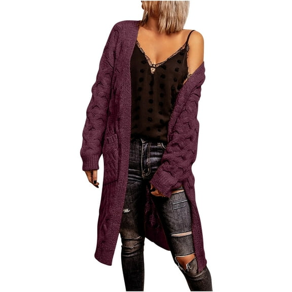 ShomPort Women's Casual Long Sleeve Thick Warm Cable Knit Sweater Winter Open Front Long Cardigans Outwear Coat
