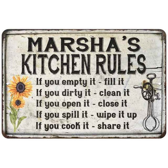 Marsha's Kitchen Rules Chic Sign Vintage Decor 8 x 12 High Gloss Metal 208120032260