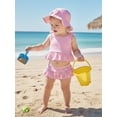 thumbnail image 4 of BemeyourBBs Toddler Baby Girl Striped Swimsuit Infant Bathing Suit 3 Pieces Swimsuits Bow Tank Top with Ruffle Shorts Set Sun Hat Rash Guard Swimwear Summer Beach Wear, 4 of 9
