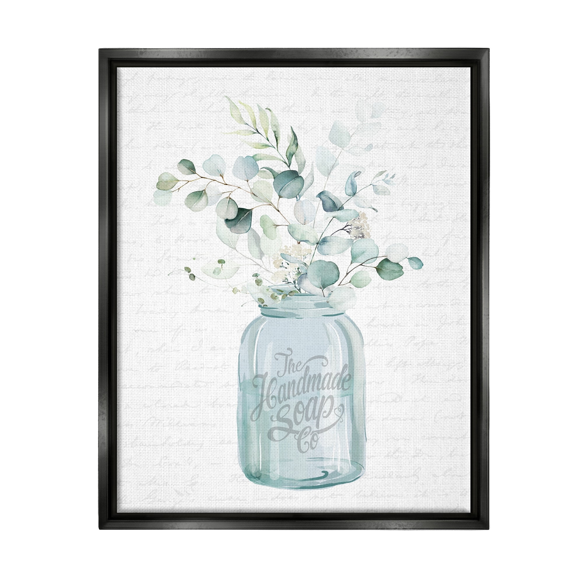 Stupell Industries Botanical Sprigs Arrangement Vintage Jar Cursive Script Graphic Art Luster Gray Floating Framed Canvas Print Wall Art, Design by Lettered and Lined