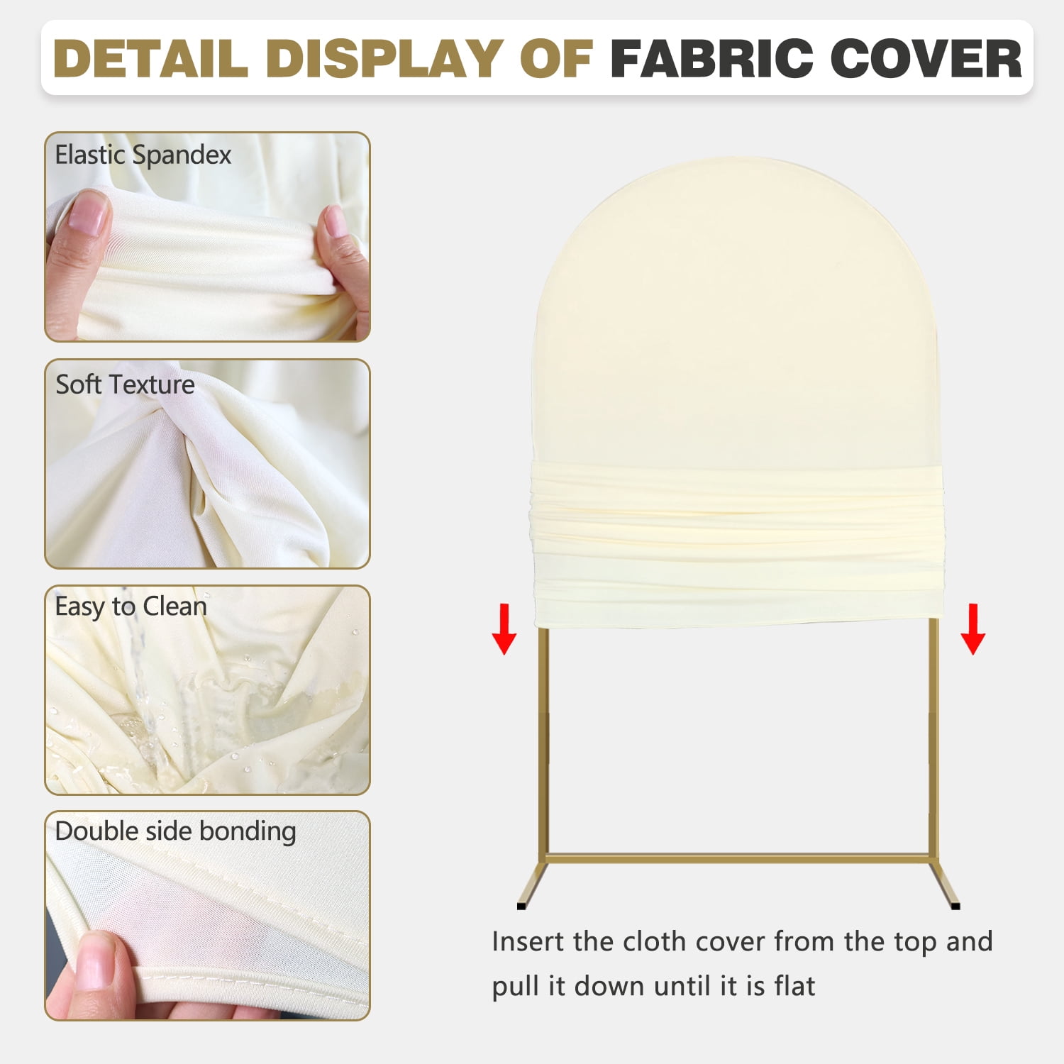 Sunifier Arch Backdrop Stand and Cover Set, 2 Metal Balloon Arch Backdrop 7.2ft 6ft, Gold Arched Stand Frame for Wedding, Parties,Birthday,Decorations (Beige,7.2ft+6ft)