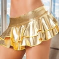 thumbnail image 4 of Women's Faux Leather Skater Skirt Novelty Metallic Pleated Minis Skirt Double Layered Ruffle Skater Skirt Raves Clubwear, 4 of 8