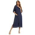 LOFIR Women Zipper Front Robes 3/4 Sleeve Loungewear Pockets Nightgown
