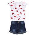 thumbnail image 3 of Conjunto De Ropa Para Bebé Niña Camiseta Corta Con Estampado De Labios Rojos + Conjunto De Pantalón Corto De Mezclilla-132024.02 Likrtyny Mujer, 3 of 8