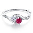 thumbnail image 3 of Gem Stone King 10K White Gold Round White Moissanite and Red Ruby Ring for Women (0.41 Cttw, Round 3.5MM, Gemstone Birthstone, Size 9), 3 of 6