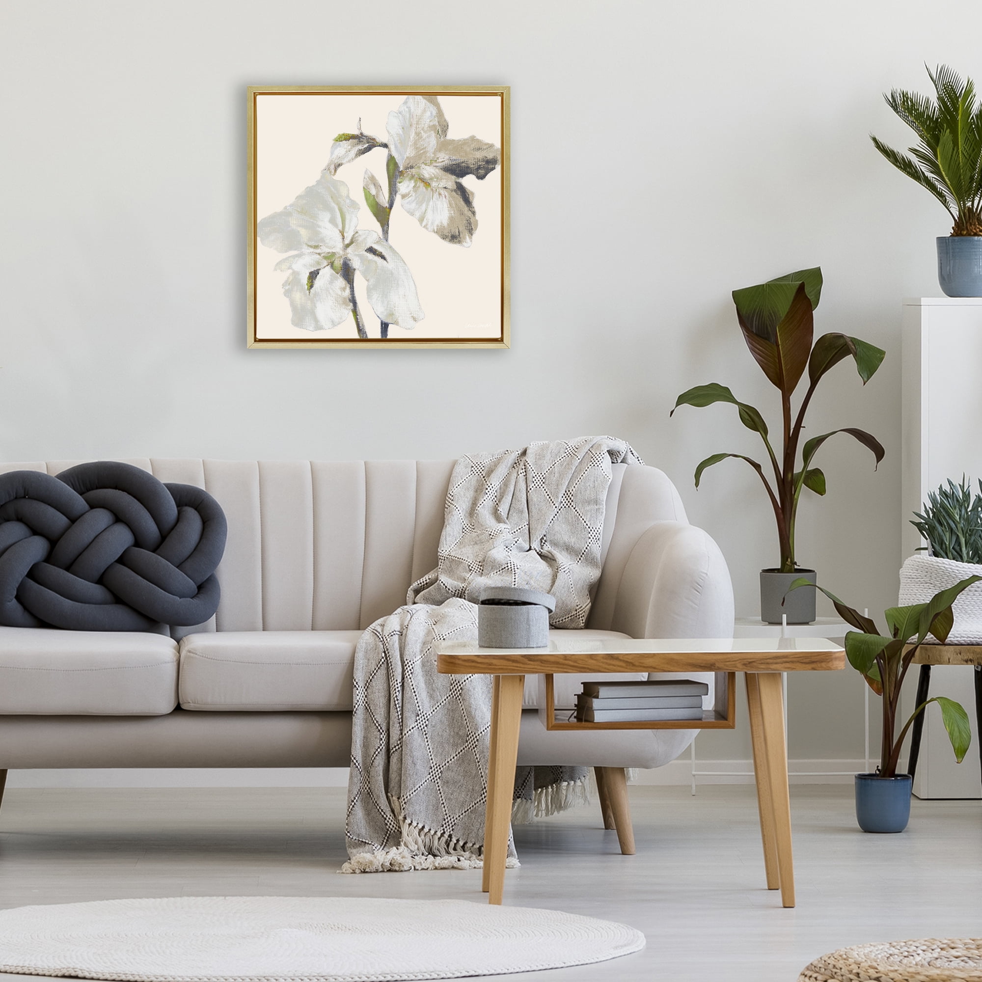 Stupell Industries Irises Soft Beige Gold Framed Floater Canvas Wall Art, design by Lanie Loreth