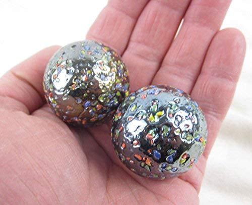 2 BOULDERS 35mm GLITTERBOMB Marbles glass ball Metallic Iridescent Confetti HUGE 