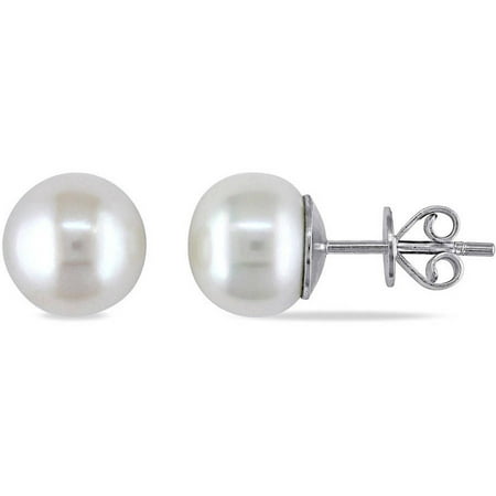 Miabella 11-12mm White Button Cultured Freshwater Pearl Sterling Silver Stud Earrings