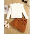 thumbnail image 2 of hirigin Kid Baby Girl Spring Clothes Set, Solid Color Plush Trim Long Sleeve Round Neck Pullover + A-Line Skirt with Belt, 2 of 9