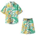 thumbnail image 5 of Conjunto casual de blusa y pantalones de playa de manga corta con estampado de botones para hombre Pompotops  oipoqjl36009, 5 of 5