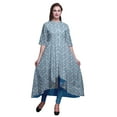 thumbnail image 1 of Bimba Ikat Ethnique Bleu Tenue Ethnique Indienne pour Femmes Anarkali Kurti Imprimée Robe Asymétrique-Xx-Grand, 1 of 5
