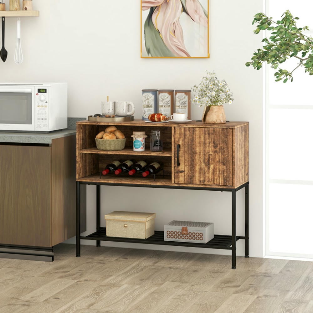 Spaco Coffee Bar Cabinet, Buffet Sideboard with Power Outlets and USB Ports, Cabinet for Indoor, Rustic Brown