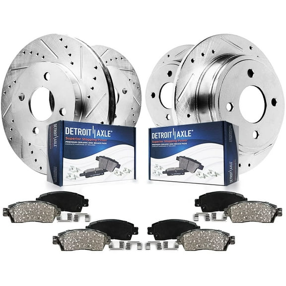 Detroit Axle - 8pc Brake Kit for 2007-2015 Mini Cooper, 2008 2009 2010 2011 2012 2013 2014, 11.57 inch Front and 10.20 inch Rear Drilled Slotted Brake Rotors Ceramic Brake Pads