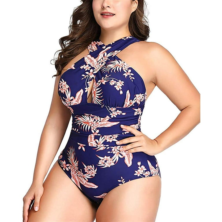Dokotoo Women's Athletic One Piece Swimsuits Tummy Control Stretch Plus  Size Swimsuit Vacation One Piece Bathing Suit for Women Removable Padded