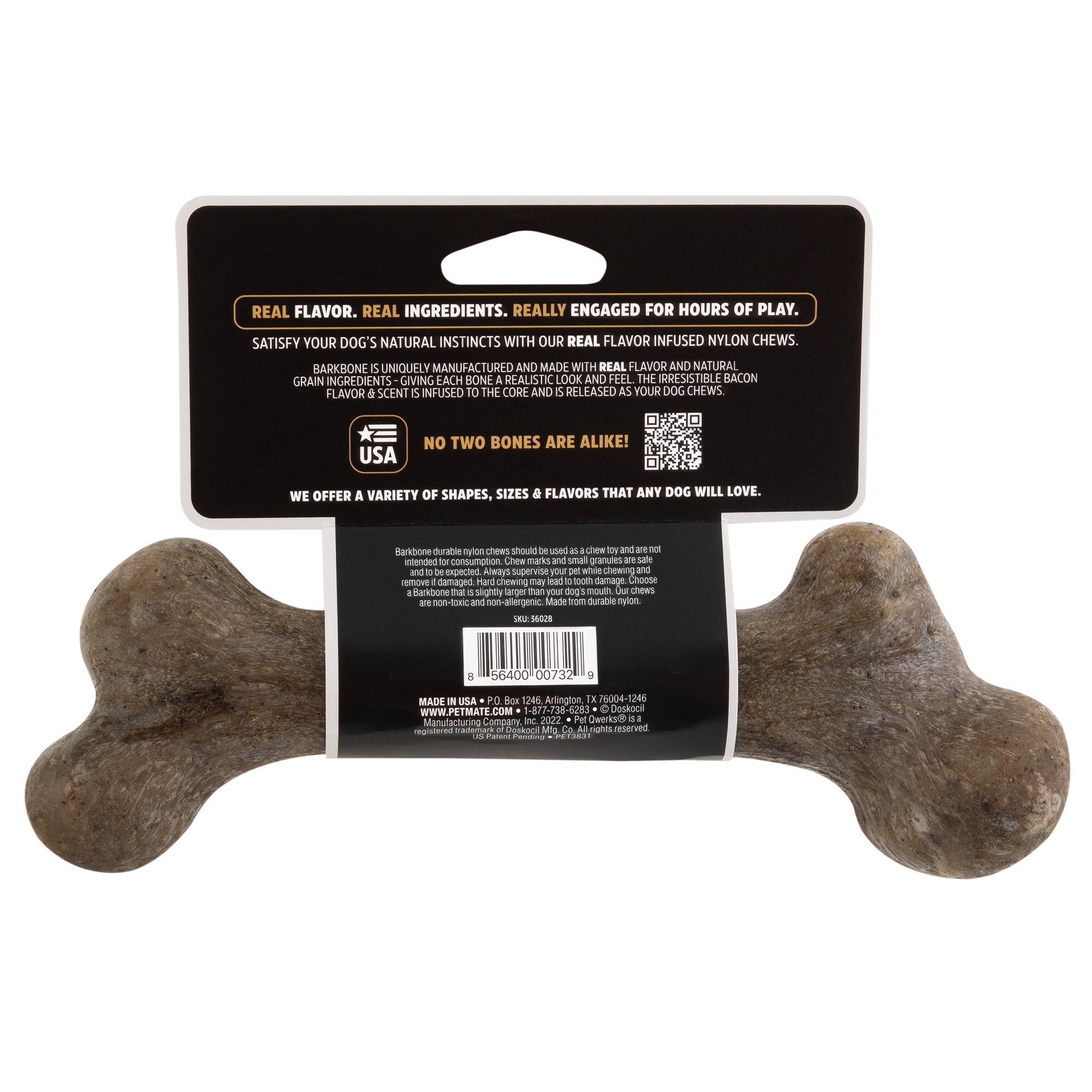 Pet Qwerks BarkBone Natural Instincts Bacon Infused Dinosaur Nylon Bone Dog Chew Toys for Aggressive Chewers Real Bacon Medium Walmart