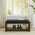 thumbnail image 3 of Knubmt Upholstered Removable Padded Seat Bench with Lower Shelf, 40" Wood Frame Cushion Bench for Living Room, Bedroom, Navy Blue, 3 of 7