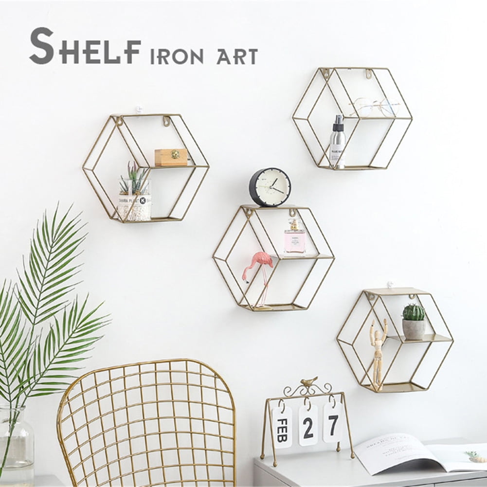 Wall Shelf Simple Wrought Iron Hexagonal Living Room Bedroom Wall Shelf Simple Wrought Iron