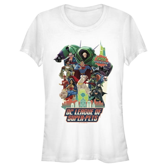 Junior's DC League of Super-Pets Character Collage Super Pack Graphic Tee White Large