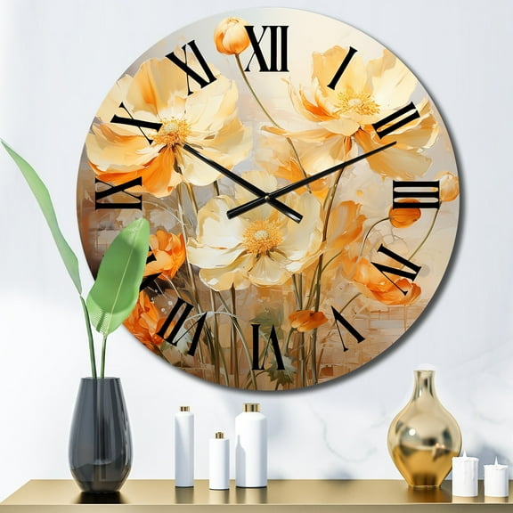 Designart "Peach Buttercups love expression I" Floral Oversized Wall Clock