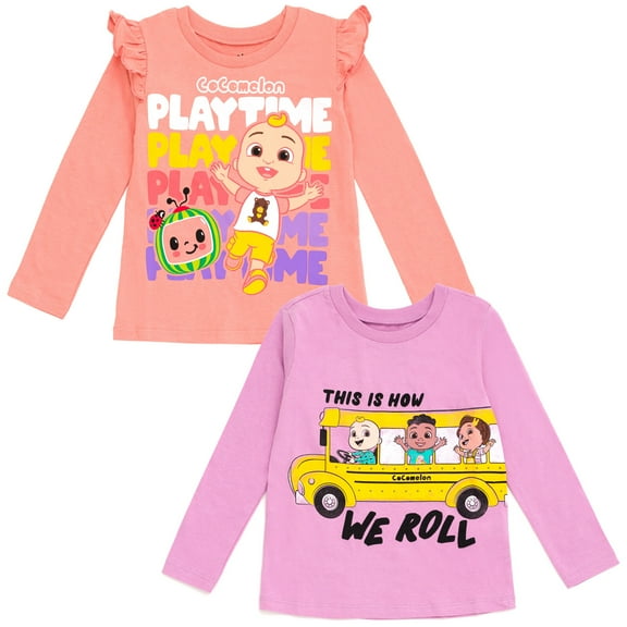 CoComelon JJ Cody Nina Infant Baby Girls 2 Pack Long Sleeve T-Shirts Pink / Purple 12 Months