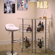Mango Steam Contemporary Home Bar Liquor Table | Modern Clear Tempered Glass Shelves | 41 H x 47 L x 13.6 D