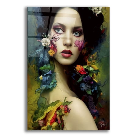 Epic Art 'Floral la Femme Portrait 3' by Romantz Art, Acrylic Glass Wall Art, 16"x24"