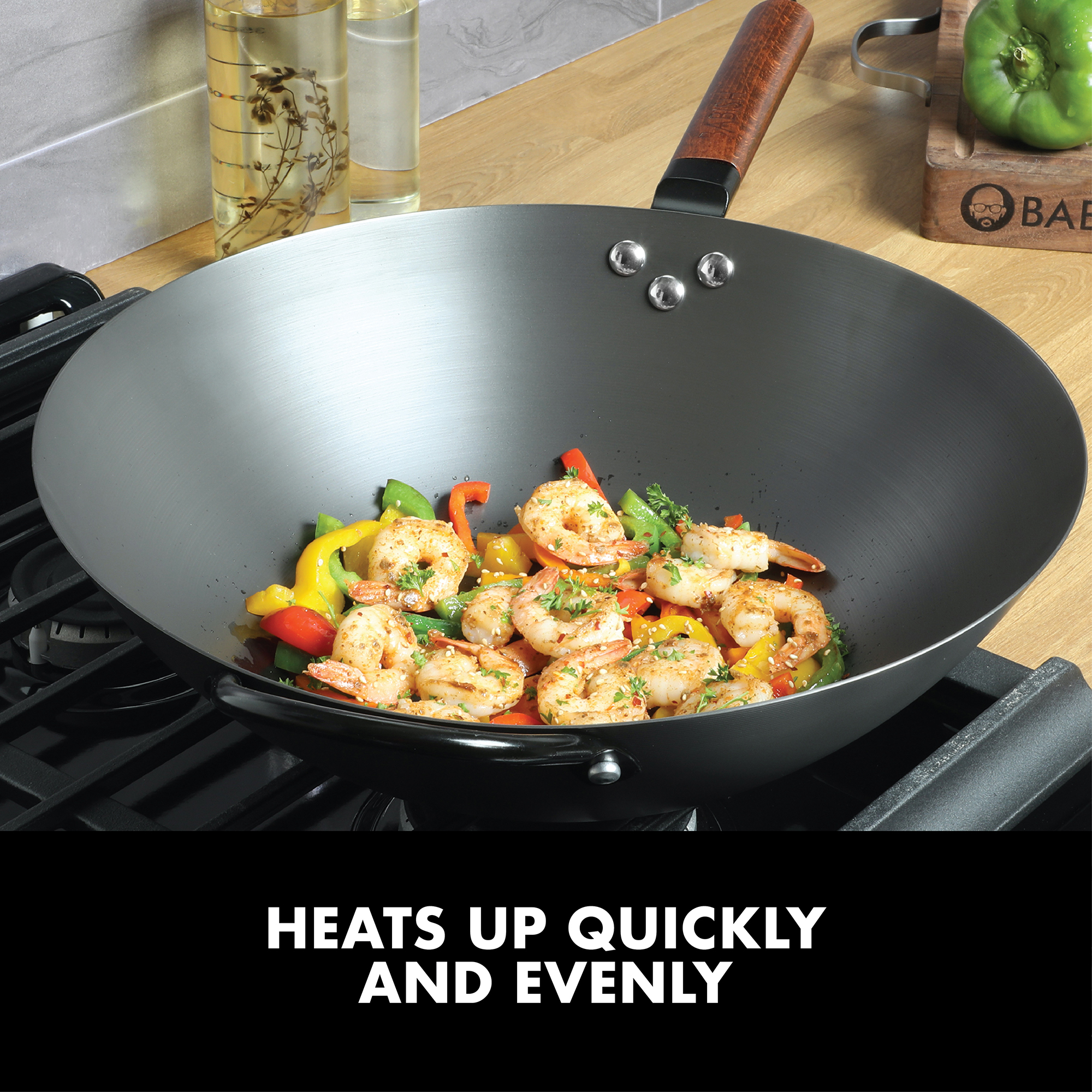 Babish 13-Inch Carbon Steel Wok with Wood Handle photo 3