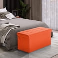 thumbnail image 2 of Ottoman Bench with Storage - 30x15x15in Folding Leather Ottoman, Rectangle Foot Stool Foldable Storage Chest Ottoman Footrest Footstool Collapsible with Lid for Bedroom Living Room Orange, 2 of 14