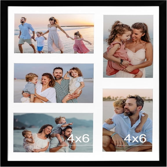 Collage Picture Frame with Clear Plexiglass, Displays 5pcs 4x6 Photos or Use as One Frame for Gallery Wall Decor, Signature Collection, Black
