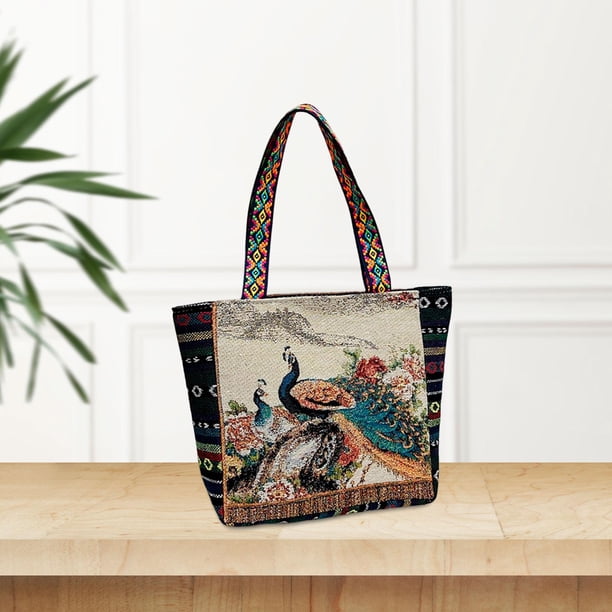 Bolso de Hombro de Lona Bordado para Mujer Gran Capacidad Moda Femenina Bolso de Viaje Informal Bolso con Cremallera Monedero Tote para Trabajo Fiesta Yinane Monedero de hombro