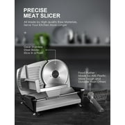 Meat Slicer, 200W Electric Food Slicer for Home Use, Meat Slicer with Two 7.5 Sharp Stainless Steel Blade(Serrated + Smooth) & 0-15mm Precise Thickness Cut Deli Food, Silver
