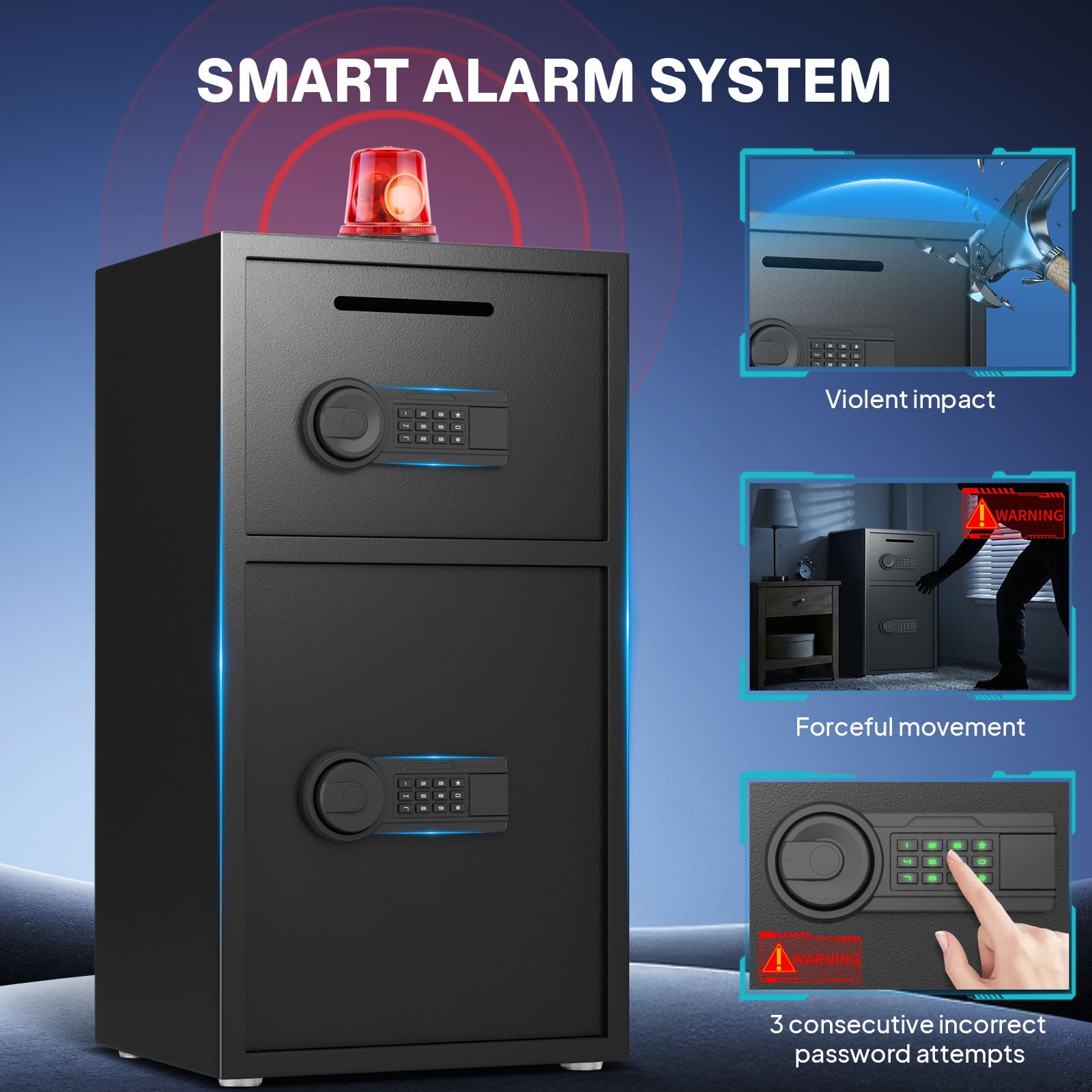 6.3 Cu ft Security Home Safes Box with Drawer, Digital Large Safe with Dual Alarm & Mute Function, Adjustable Shelves for Office, Business Documents Valuables