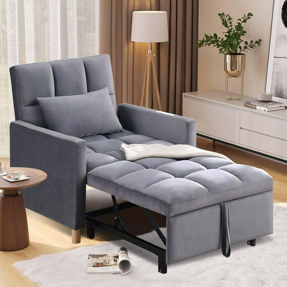 Aukfa Convertible Sleeper Chair Bed, Futon Chair, Adjustable Angle Backrest Chaise for Adults - Gray