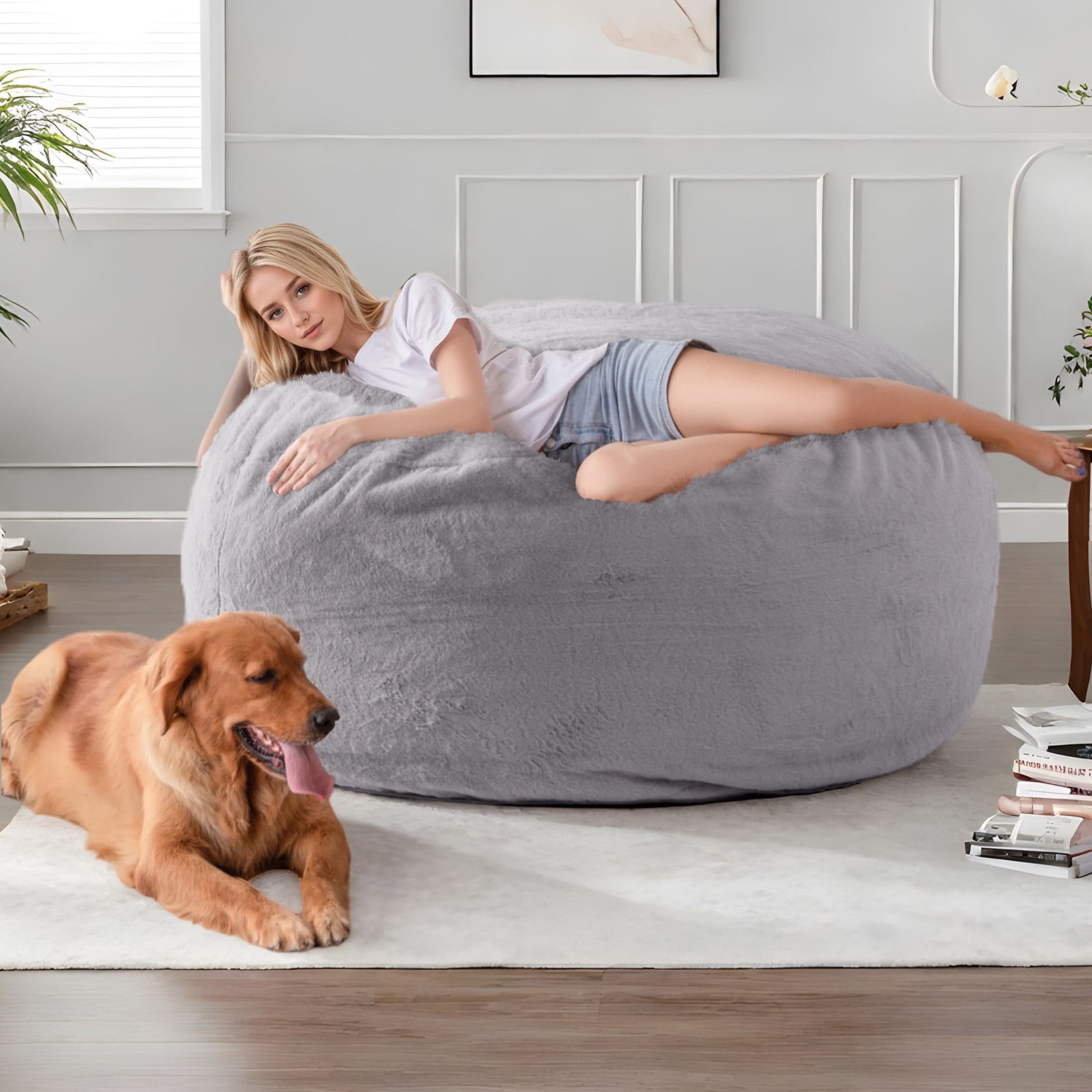 BYBYME Giant Convertible Indoor Bean Bag Bed, Grey