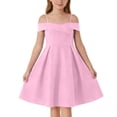 thumbnail image 3 of Efsteb Girls Off-the-Shoulder Swing Dress with Pockets Kids Sleeveless Formal A-Line Party Dress for Weddings (Pink,6-7 Years), 3 of 8