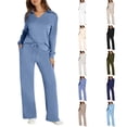 thumbnail image 6 of Womens Fashion Two Piece Suit - Padded V Neck Top & Trousers, Solid Color Casual Outfit for Autumn/Winter, 6 of 6