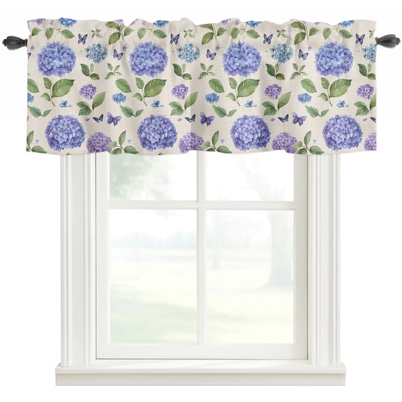 Valances for Windows, Purple Hydrangeas Light Filtering Window Treatment Valances for Living Room/Bedroom/Bathroom Windows, Botanical Garden Florals Retro 42"x 12" Rod Pocket Kitchen Curtains
