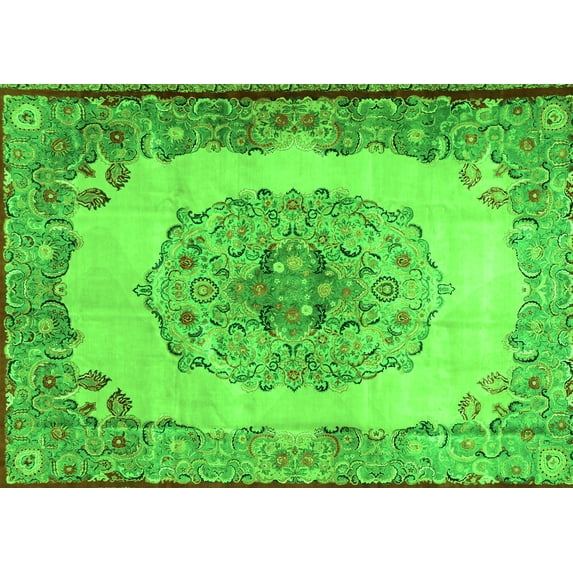 Ahgly Company Indoor Rectangle Medallion Green Traditional Area Rugs, 5' x 8'