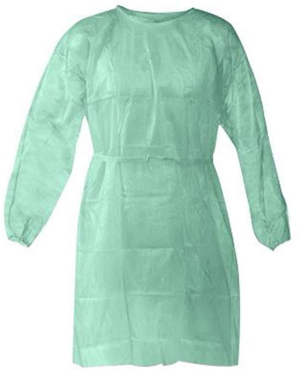 Disposable Isolation Gowns Green, Universal Size Pack of 10