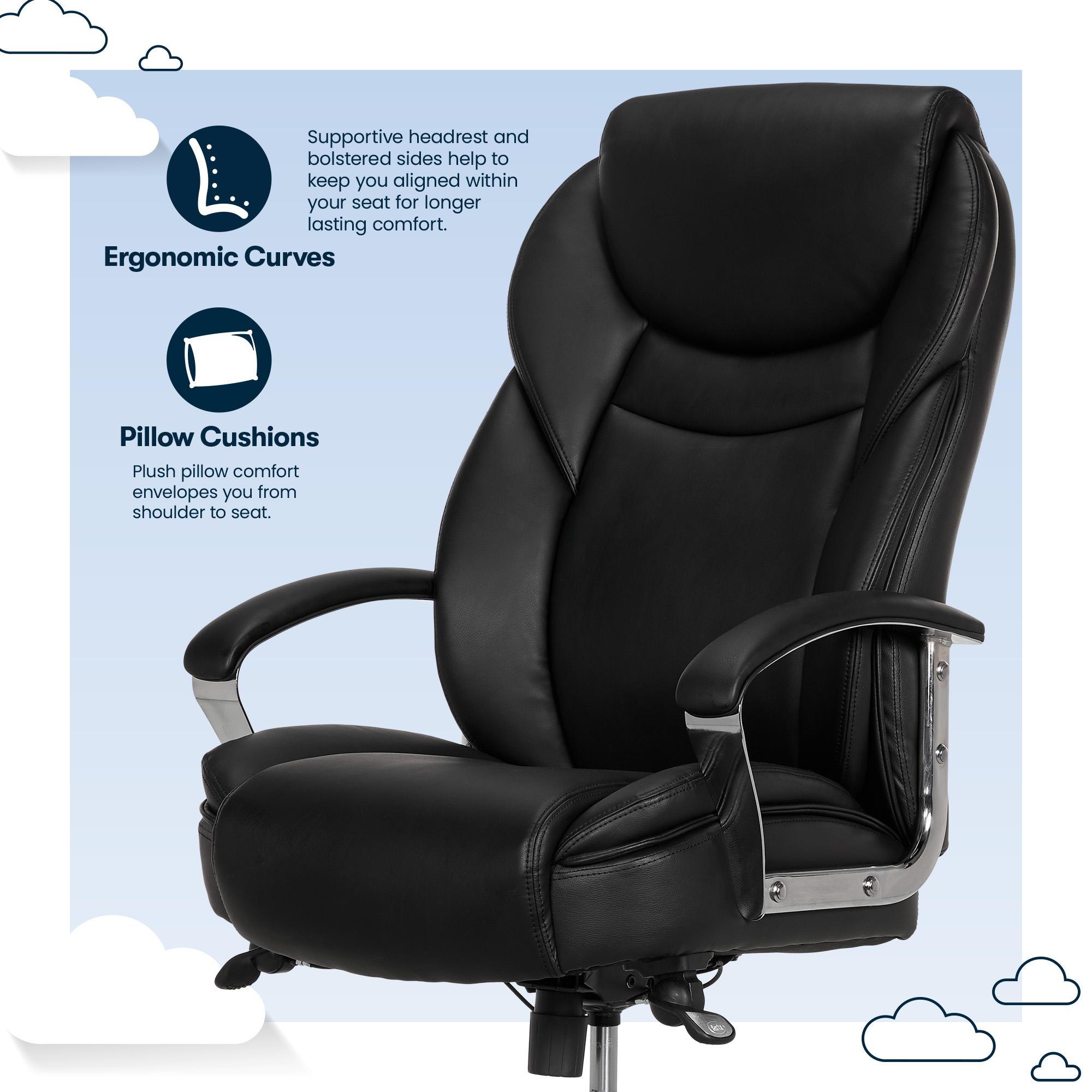 Serta Big & Tall High Back Office Chair, Heavy Duty Weight Rating, Black Bonded Leather Upholstery - image 4 of 12