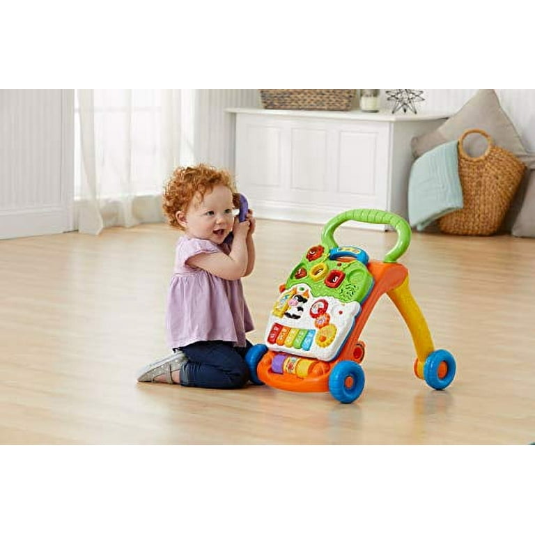 VTech Baby Push Walker Sit-to-Stand Toddler Interactive Learning Toy Orange
