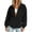 Black, variant on Womens Collared Vertical Rib Corduroy Zip Jackets Rib Pocket Oversized Long Sleeve Casual Outer Coat